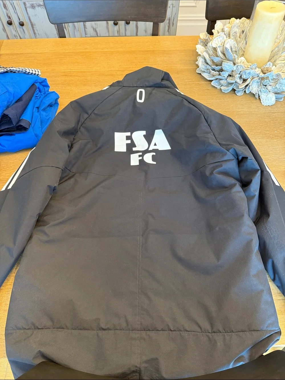 adidas Black Hooded Puffer Jacket with White Stripes and Crest